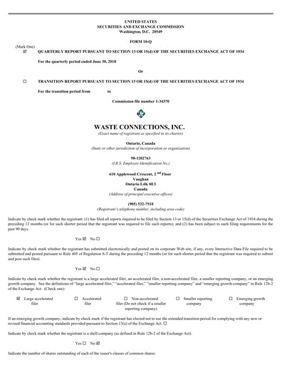 Miniature Waste Connections Rapport trimestriel 2018-q2