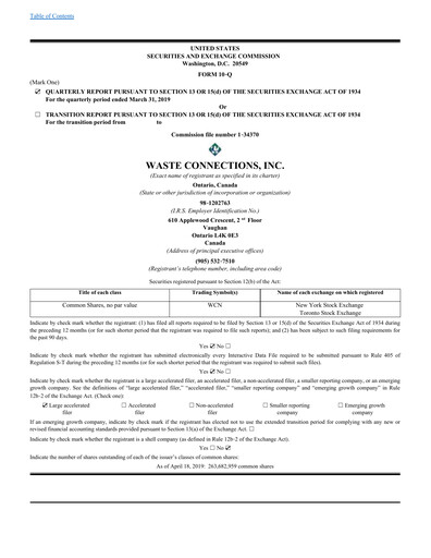 Miniature Waste Connections Rapport trimestriel 2019-q1