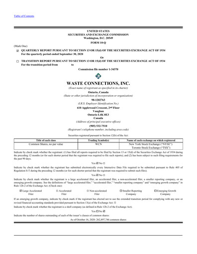 Miniature Waste Connections Rapport trimestriel 2020-q3
