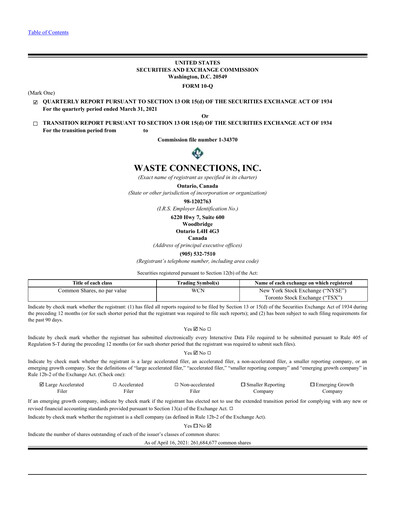 Miniature Waste Connections Rapport trimestriel 2021-q1