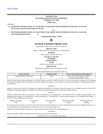 Miniature Waste Connections Rapport trimestriel 2021-q3