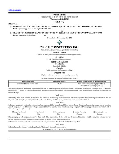Miniature Waste Connections Rapport trimestriel 2022-q3
