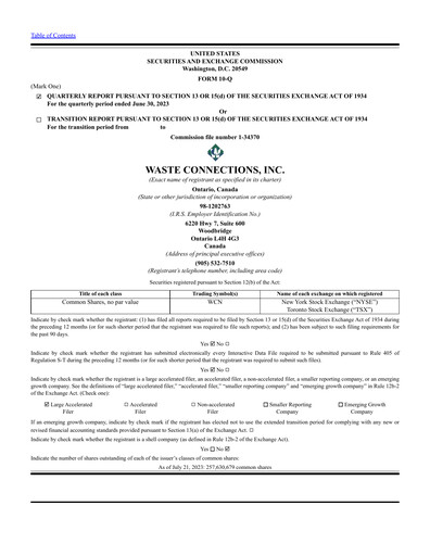 Miniature Waste Connections Rapport trimestriel 2023-q2