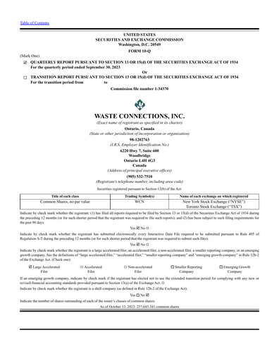 Miniature Waste Connections Rapport trimestriel 2023-q3