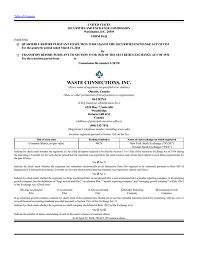 Miniature Waste Connections Rapport trimestriel 2024-q1