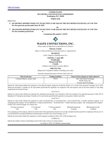 Thumbnail Waste Connections Quarterly Report 2025-q2