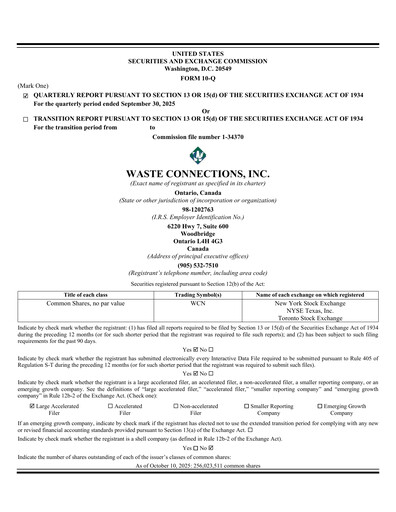 Thumbnail Waste Connections Quarterly Report 2025-q3