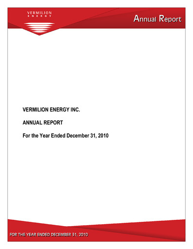 Thumbnail Vermilion Energy
 Annual Report 2010