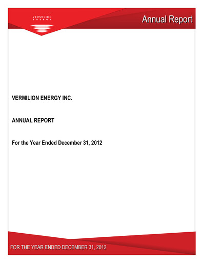 Thumbnail Vermilion Energy
 Annual Report 2012