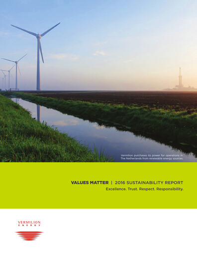 Thumbnail Vermilion Energy
 Sustainability Report 2016