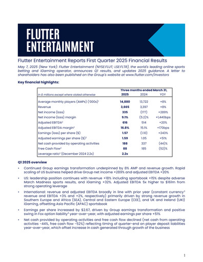 Thumbnail Flutter Entertainment Quarterly Report 2025-q1