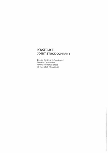 Thumbnail Kaspi.kz Joint Stock Company Financial Statement 2020-h1