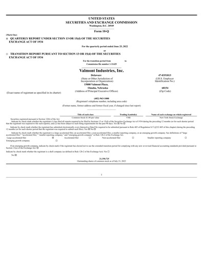 Thumbnail Valmont Industries
 Quarterly Report 2022-q2