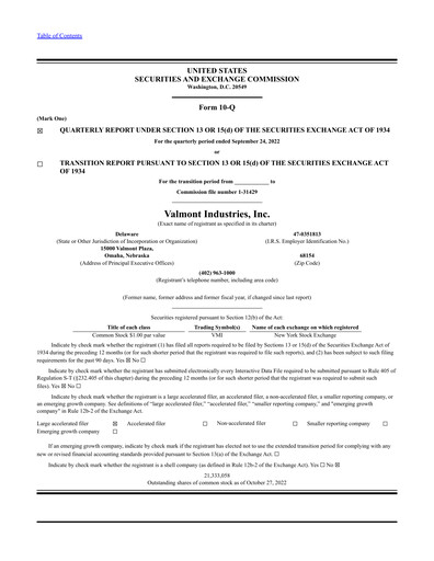 Thumbnail Valmont Industries
 Quarterly Report 2022-q3