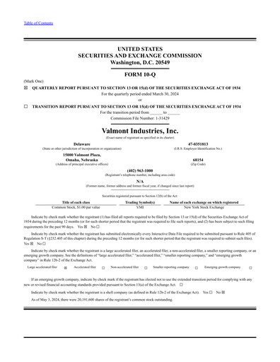 Thumbnail Valmont Industries
 Quarterly Report 2024-q1