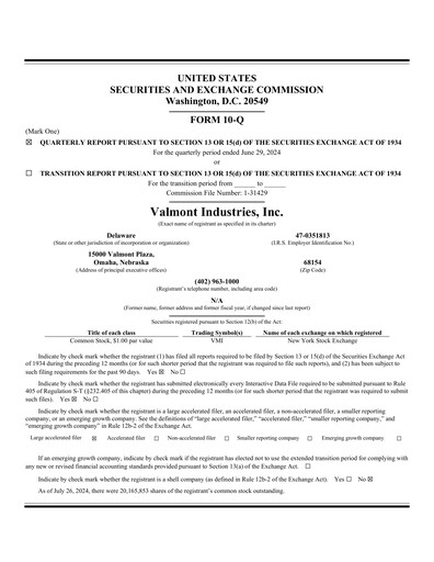 Thumbnail Valmont Industries
 Quarterly Report 2024-q2