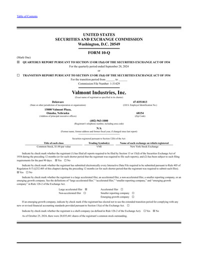 Thumbnail Valmont Industries
 Quarterly Report 2024-q3