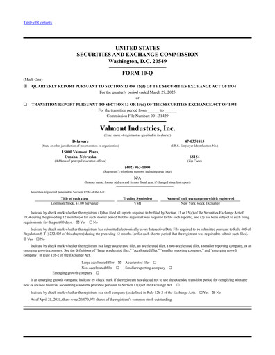 Thumbnail Valmont Industries
 Quarterly Report 2025-q1