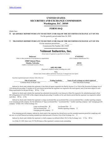 Thumbnail Valmont Industries
 Quarterly Report 2025-q2