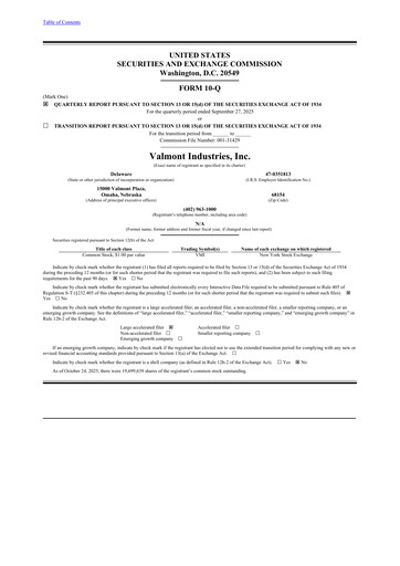 Thumbnail Valmont Industries
 Quarterly Report 2025-q3