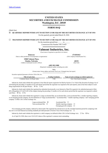 Thumbnail Valmont Industries
 Quarterly Report 2026-q1
