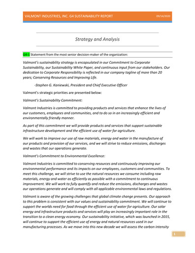 Thumbnail Valmont Industries
 Sustainability Report 2019