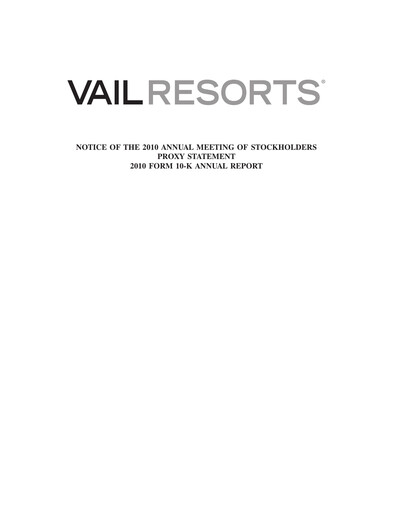 Thumbnail Vail Resorts
 Annual Report 2010