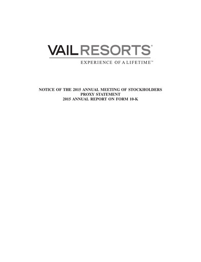 Thumbnail Vail Resorts
 Annual Report 2015