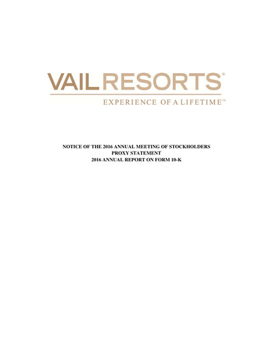 Thumbnail Vail Resorts
 Annual Report 2016
