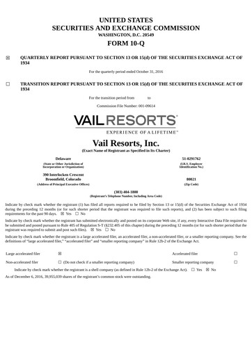 Thumbnail Vail Resorts
 Quarterly Report 2017-q1