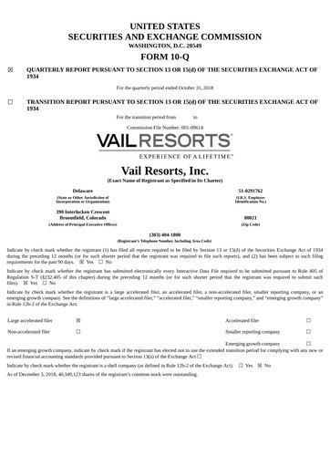 Thumbnail Vail Resorts
 Quarterly Report 2019-q1
