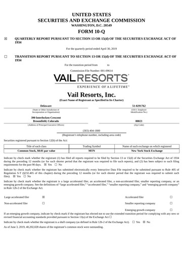 Thumbnail Vail Resorts
 Quarterly Report 2019-q3