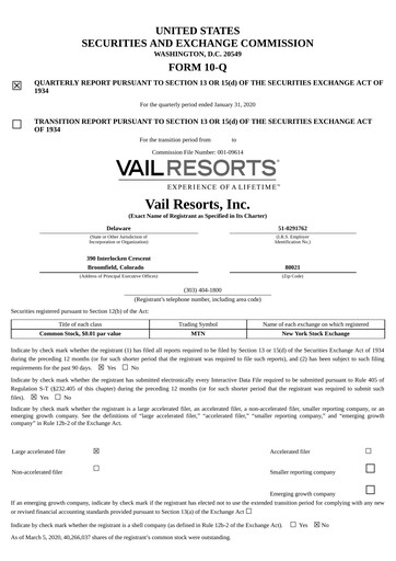 Thumbnail Vail Resorts
 Quarterly Report 2020-q2