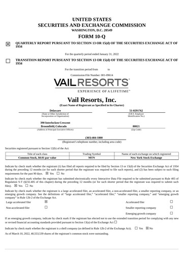 Thumbnail Vail Resorts
 Quarterly Report 2022-q2