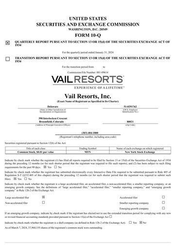 Thumbnail Vail Resorts
 Quarterly Report 2024-q2