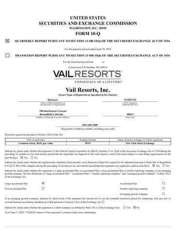 Thumbnail Vail Resorts
 Quarterly Report 2024-q3
