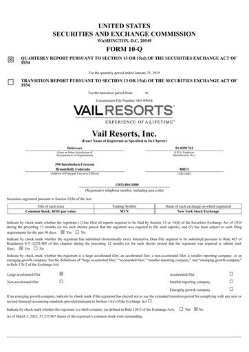 Thumbnail Vail Resorts
 Quarterly Report 2025-q2