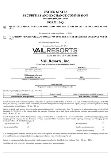 Thumbnail Vail Resorts
 Quarterly Report 2026-q2