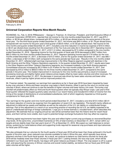 Thumbnail Universal Corporation
 Quarterly Report 2017-q3