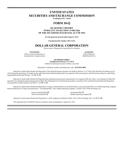 Thumbnail Dollar General Quarterly Report 2013-q2