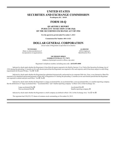 Thumbnail Dollar General Quarterly Report 2013-q3