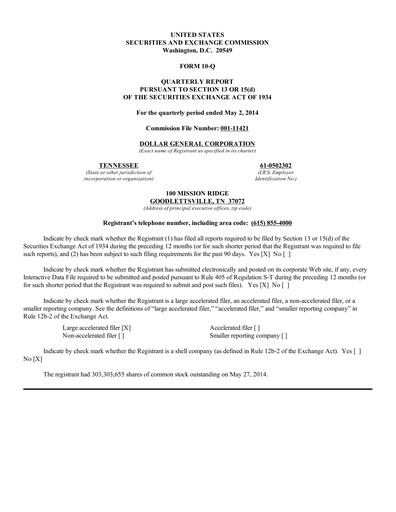 Thumbnail Dollar General Quarterly Report 2014-q1