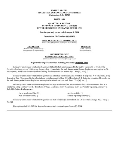 Thumbnail Dollar General Quarterly Report 2014-q2