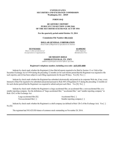 Thumbnail Dollar General Quarterly Report 2014-q3