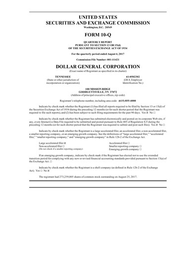 Thumbnail Dollar General Quarterly Report 2017-q2