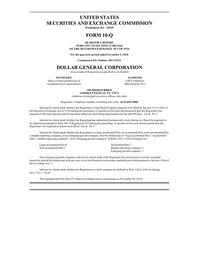 Thumbnail Dollar General Quarterly Report 2018-q3