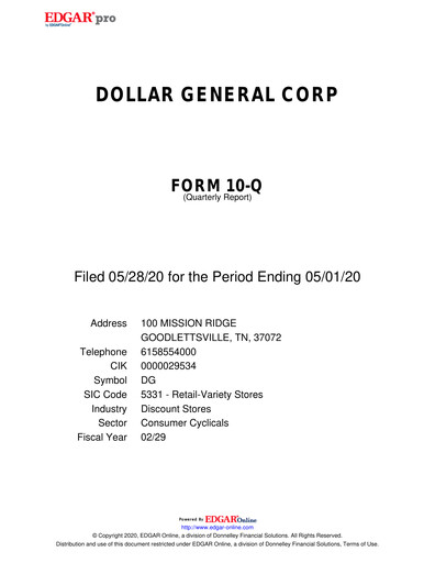 Thumbnail Dollar General Quarterly Report 2020-q1