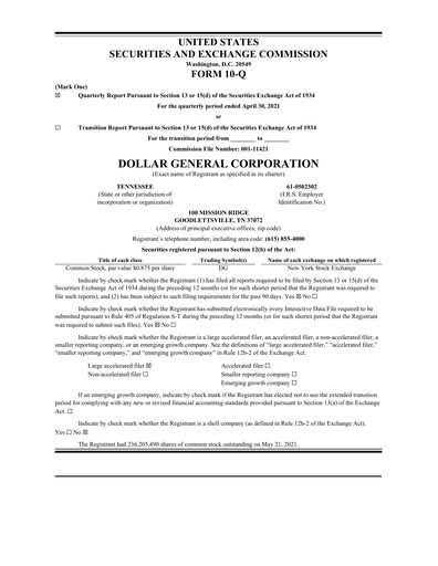 Thumbnail Dollar General Quarterly Report 2021-q1