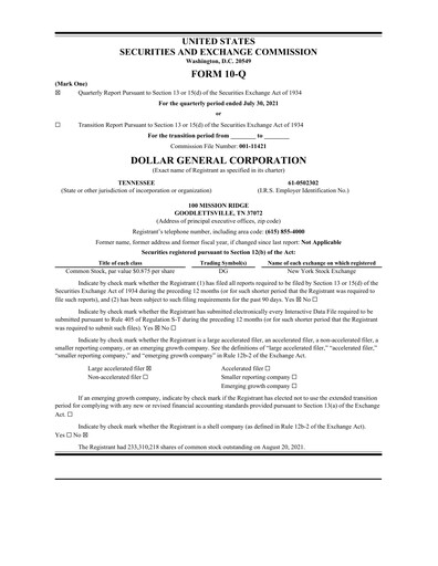 Thumbnail Dollar General Quarterly Report 2021-q2