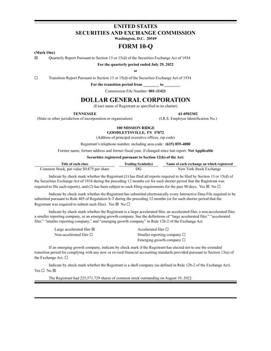 Thumbnail Dollar General Quarterly Report 2022-q2